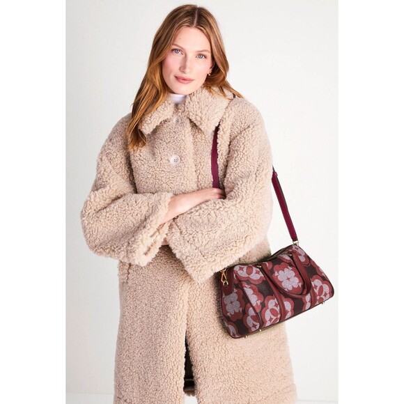 New Kate Spade Spade Flower Monogram Coated Canvas Satchel Garnet Rose - Picture 6 of 6